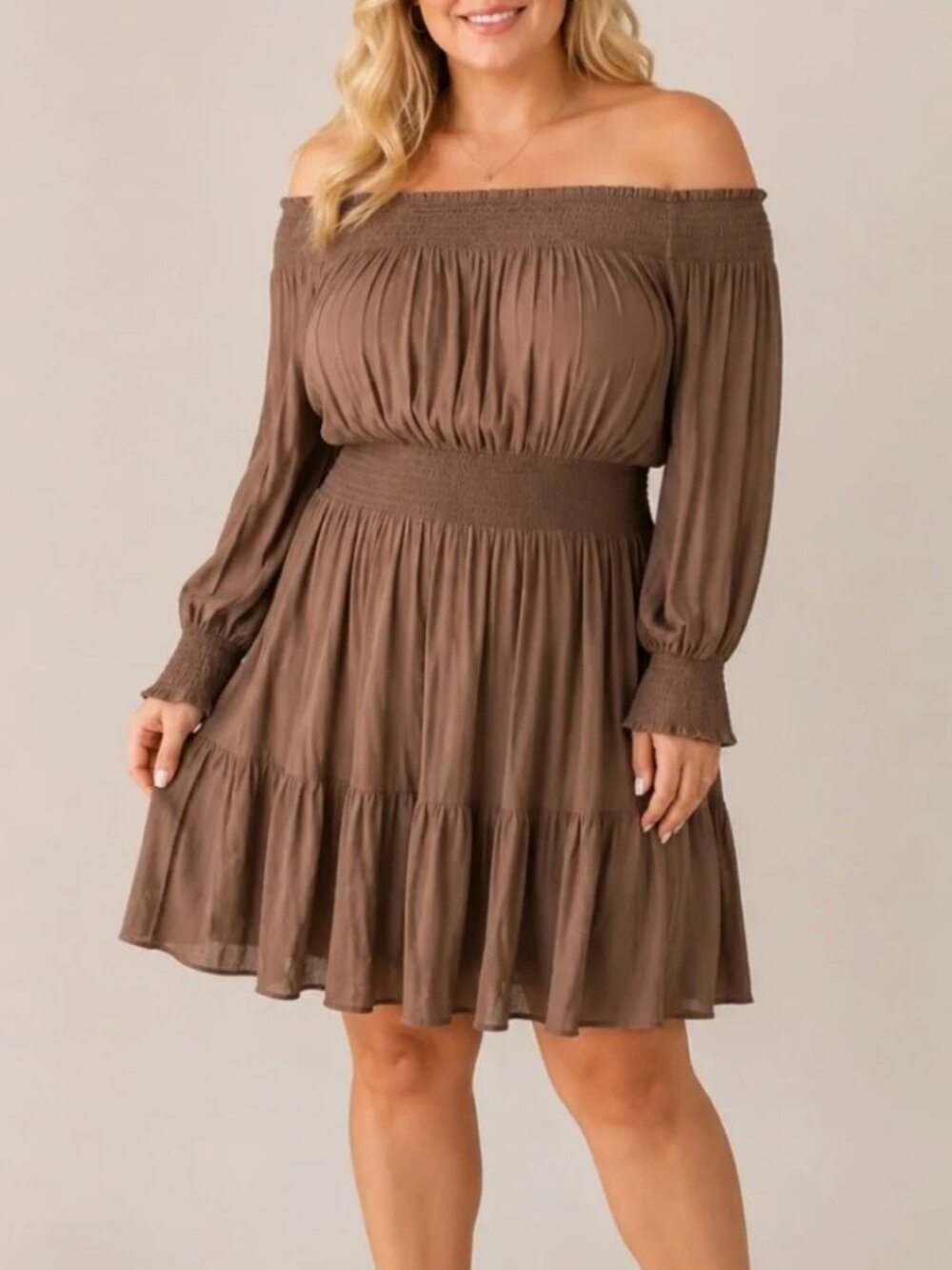 Gianni Bini Olive Green Boho Peasant Cottagecore Off Shoulder‎ Mini Dress
